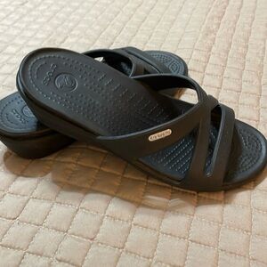 Crocs black wedge sandals size 7